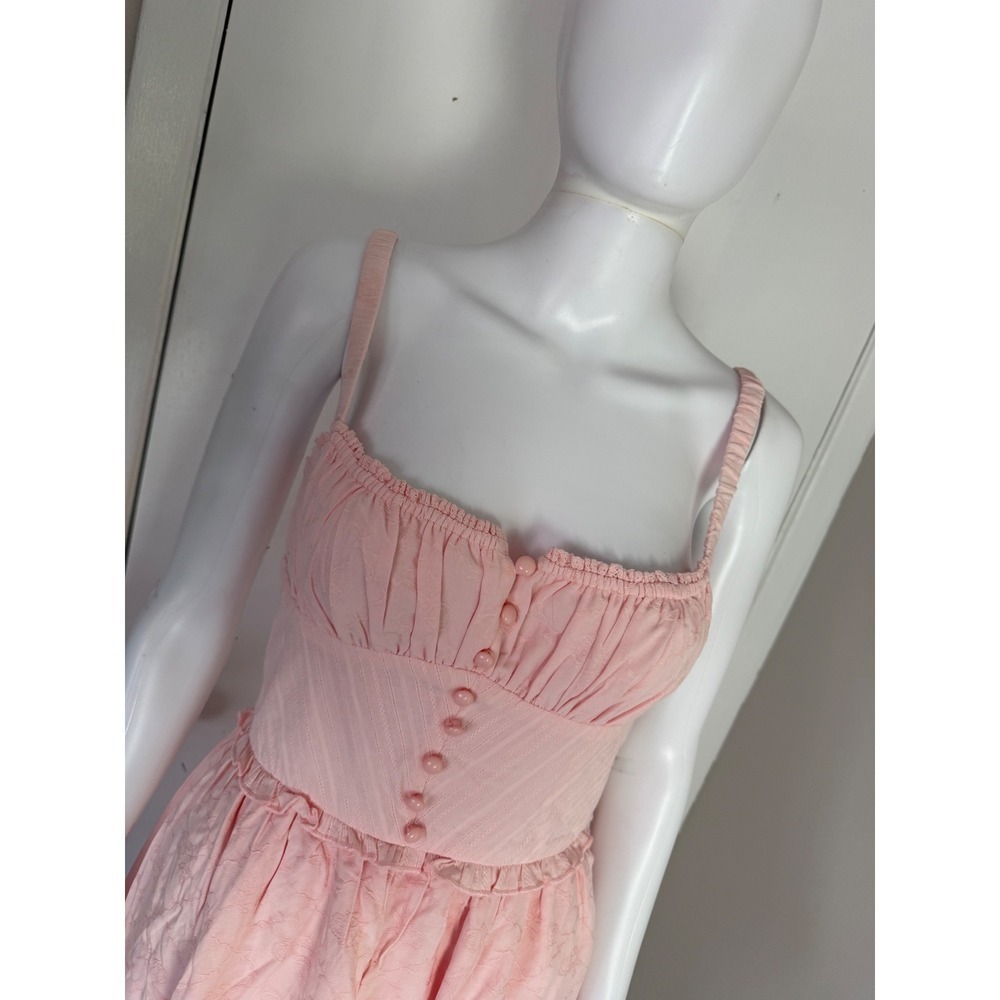 Commense‎ Pink Sundress Cottagecore Ruffle Hem Button Front Summer Dress S - Picture 6 of 7